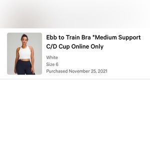 Lululemon Ebb to Train Bra *Medium Support
C/D Cup